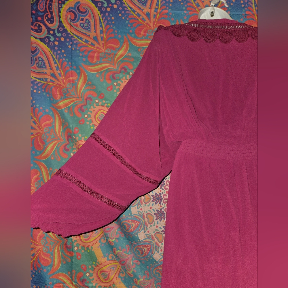 City Chic Burgundy Long Sleeve Ruffle Dress - Picture 9 of 11